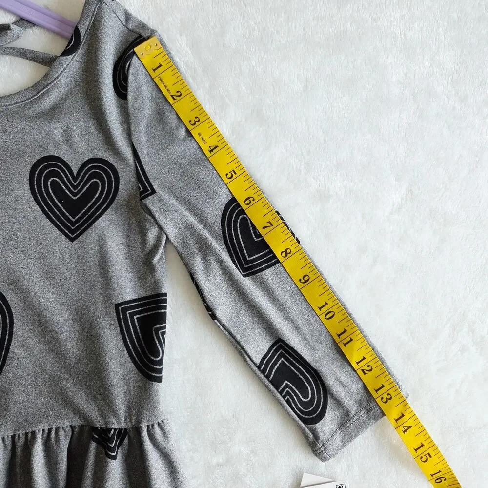 Epic Threads Gray Long Sleeve Heart Print Tiered Dress Kids Size 6